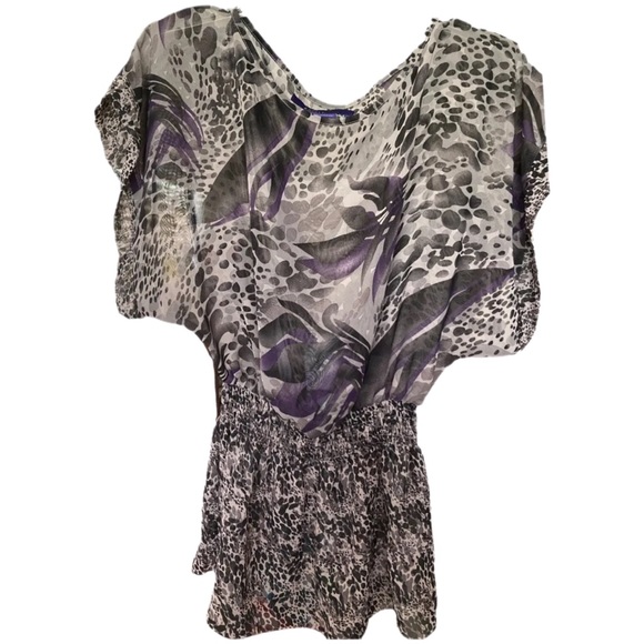 💐Miley Cyrus and Max Azria Animal Print Sheer Blouse S Womens Black Gray Purple - Picture 6 of 7